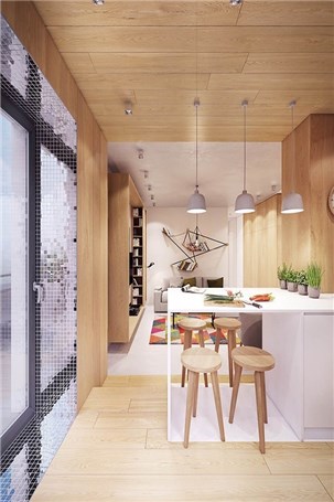 طراحی داخلی آپارتمان مدرن، بافت گرم و دکوراسیون رنگارنگ