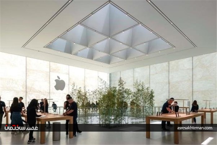 ساختمان جالب اپل استور در چین/ تلفیق کامپوزیت شیشه، سنگ و بامبو