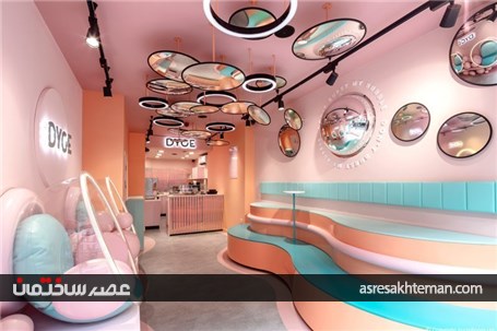 طراحی داخلی کافه دسر DYCE با رنگ های پاستلی