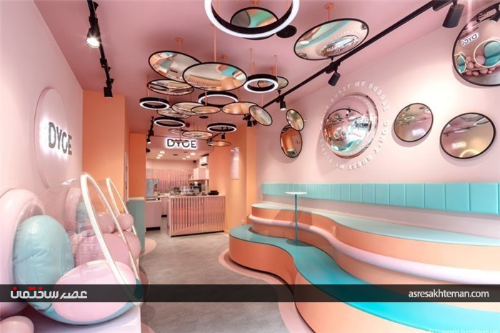 طراحی داخلی کافه دسر DYCE با رنگ های پاستلی