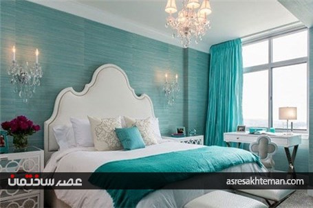 نحوه استفاده از رنگ فیروزه‌ای در دکوراسیون اتاق خواب