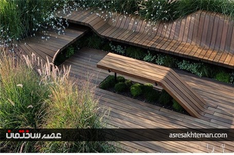 طراحی روف گاردن سبز به همراه نیمکت های چوبی