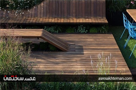 طراحی روف گاردن سبز به همراه نیمکت های چوبی