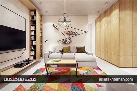 طراحی داخلی آپارتمان مدرن، بافت گرم و دکوراسیون رنگارنگ